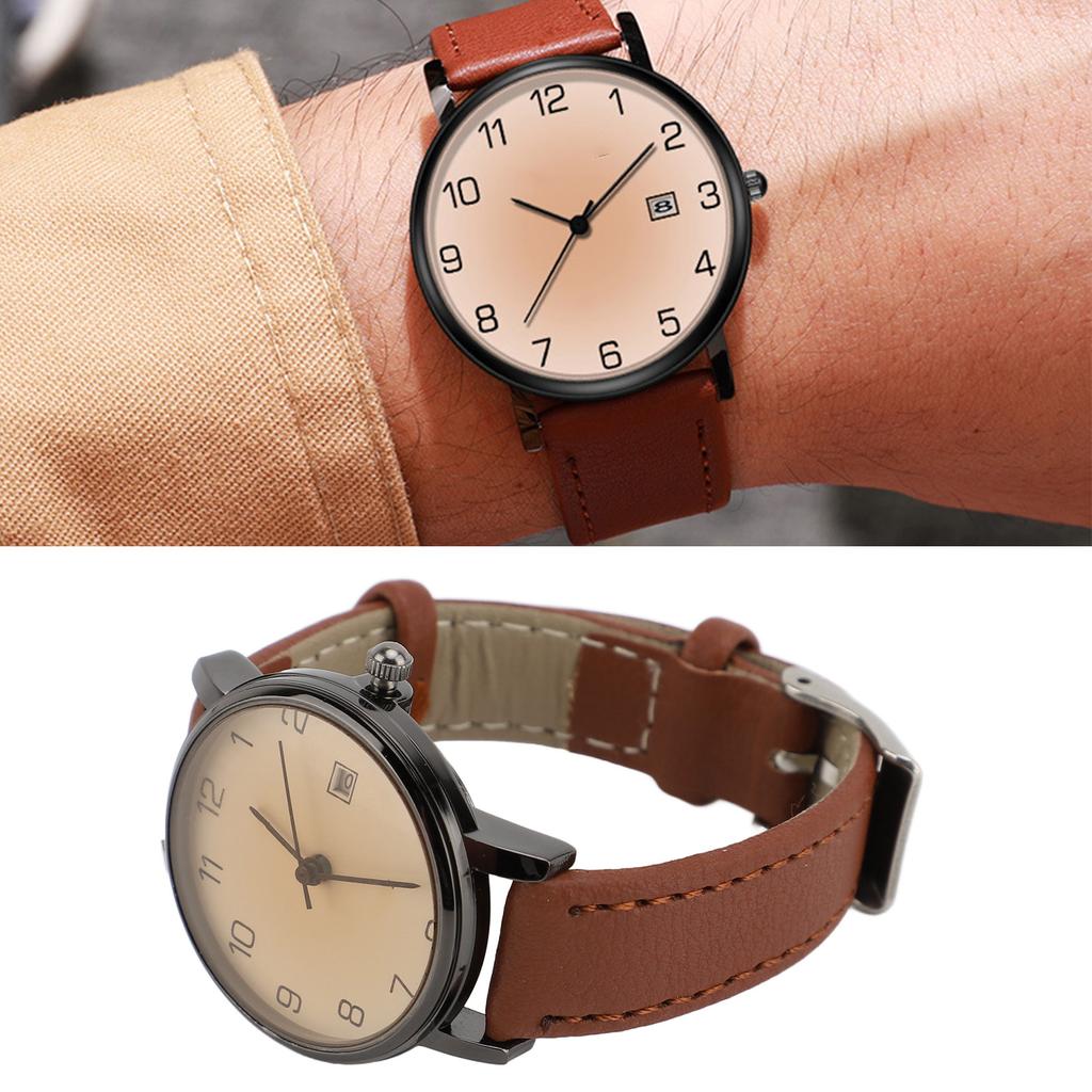 Women Simple Classic PU Leather Analog Quartz Watch Date Arabic Numerals Vintage Casual Watch for La