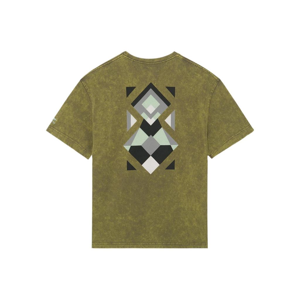 Li-Ning Loose Casual Short Sleeve T-Shirt With Geometric Pattern Print And Back Pocket Unisex Tops Olive-Green AHSS161-4