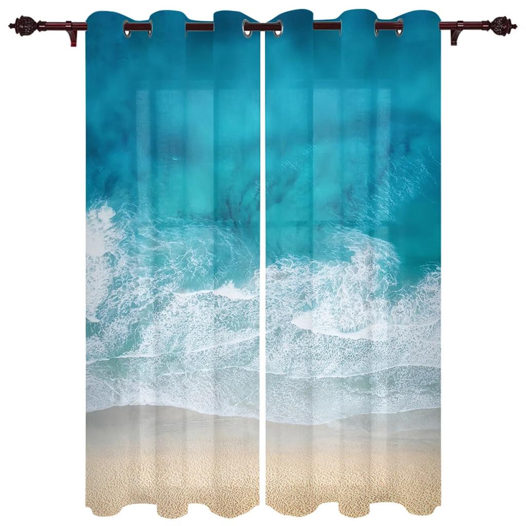 Blue Sea Water Wave Landscape Windows Curtains for Bedroom Modern Printing Blinds Curtain For Living Room Home Decor