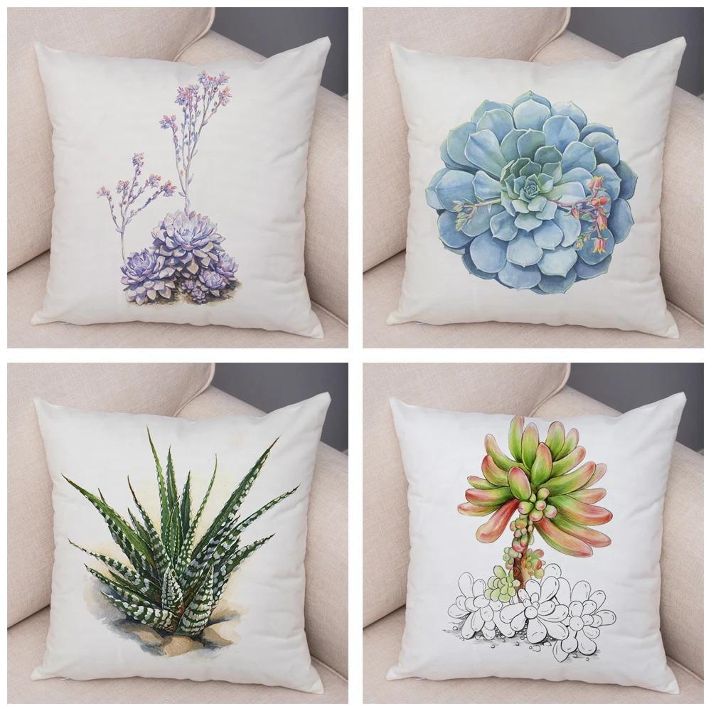 Watercolor Succulents Decorative Pillowcase Office Living Room Car Ornaments Home Pillowcase