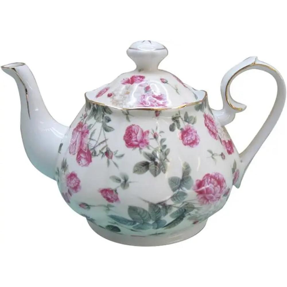 4-1/2-Cup Porcelain Teapot with Blue Cottage Rose Pattern