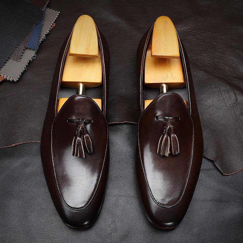 [Telecí kůže] Mokasíny Pánské Business Casual Korejská verze Kulatá špička Střapce Kožené boty Trendy boty