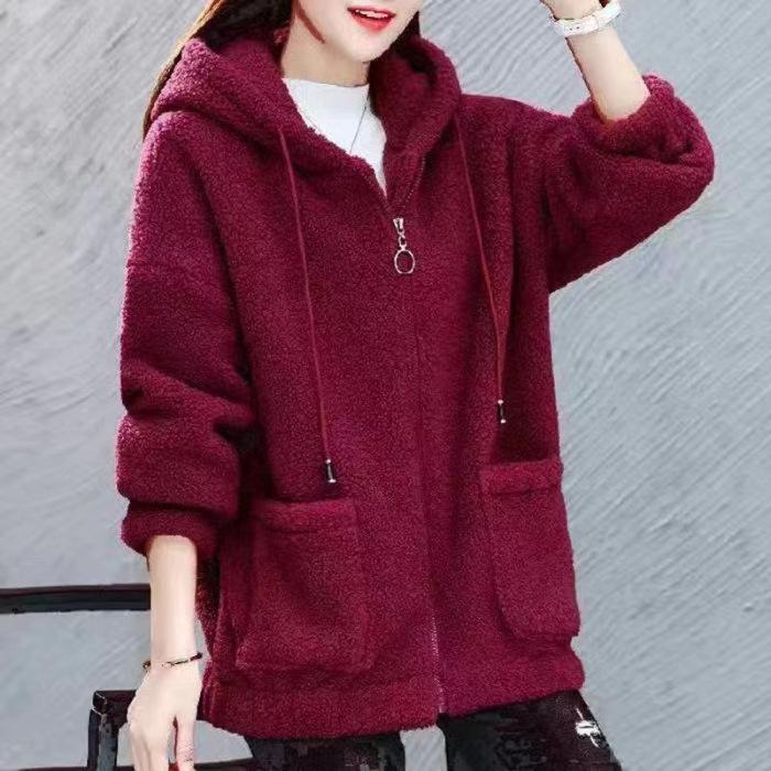 Lamb Wool New Autumn and Winter Loose Imitation Sweater Fleece Thickened Versatile Zipper Cardigan Jacket Women
