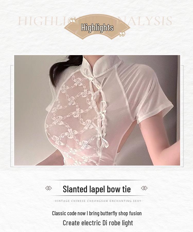 Seductive Lace Slit Cheongsam Lingerie Set 8345