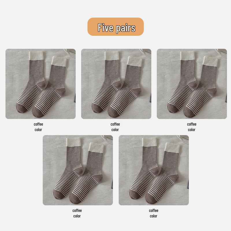 Women's Striped Wool Mid-Calf Socks - Warm and Cold-Resistant for Autumn and Winter
