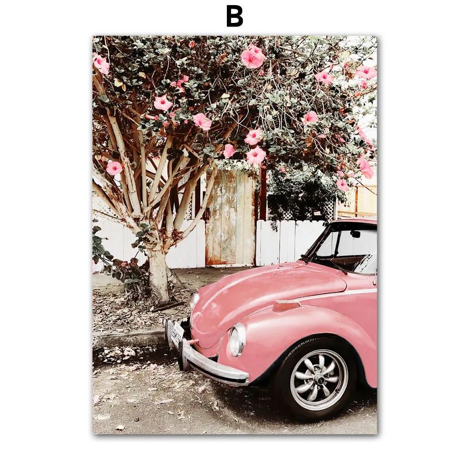 Wielkanoc Wiosna Różowy Sakura Farmhouse Świeży Kwiat Romantyczne Plakaty Malarstwo Płótno Sztuka Ścienna Obrazy Do Salonu Wystrój Domu