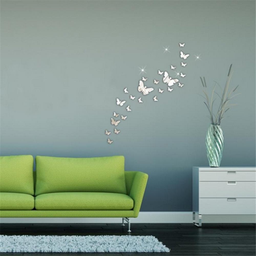 12PCs/Lot Creative Mirror Silver 3D Butterfly Wall Stickers Party Wedding Decor Home Decoration For Living Room DIY Wall Decal