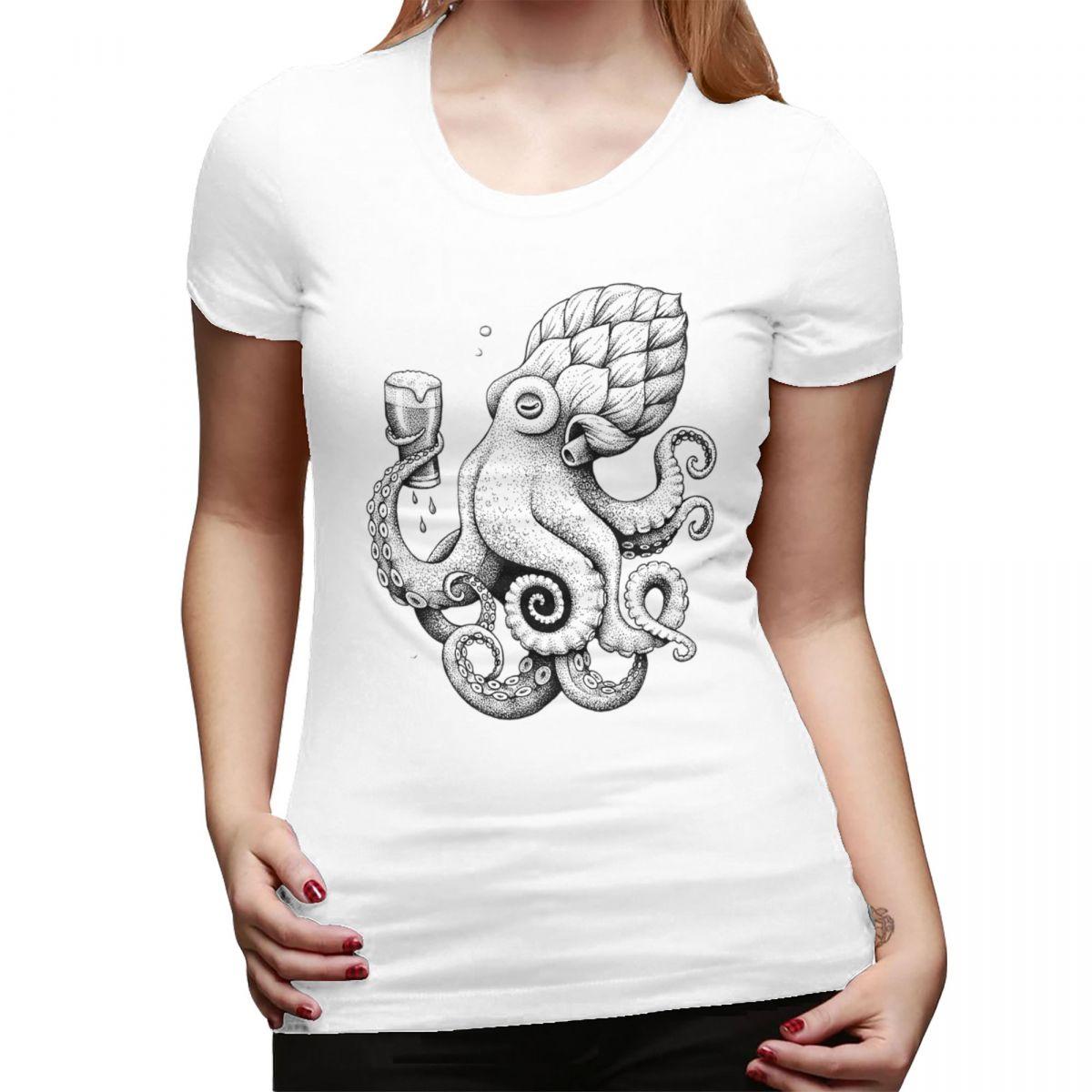 

Hoptopus The Beer Drinking Octopus TShirt for Women ONeck Streetwear T Shirts Womens Short Sleeve Summer Clothes Tops S