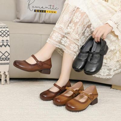 2025 Autumn Women's Breathable Genuine Leather Slip-On Low Heel Shoes - Soft Sole, No-Tired Feet Design