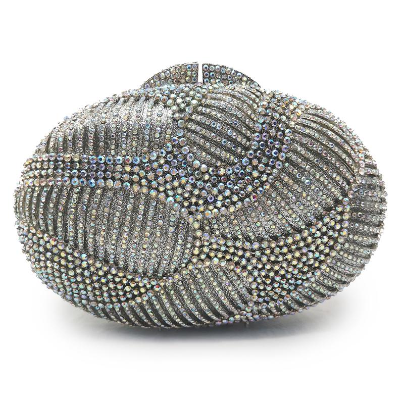 Sac de Soirée Pochette Dames Diamant Cristal Sacs de Mariage Pochette Métal Argent/Or Forme Ovale Sacs de Luxe Designer Strass AB