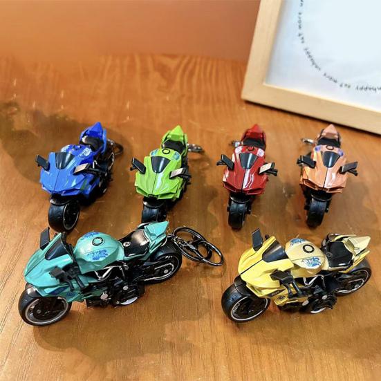 Motorcycle Cartoon Keychain Pendant with Double-Ring Hook Anti-Detachable Design Decompression Tool Keychain Accessory