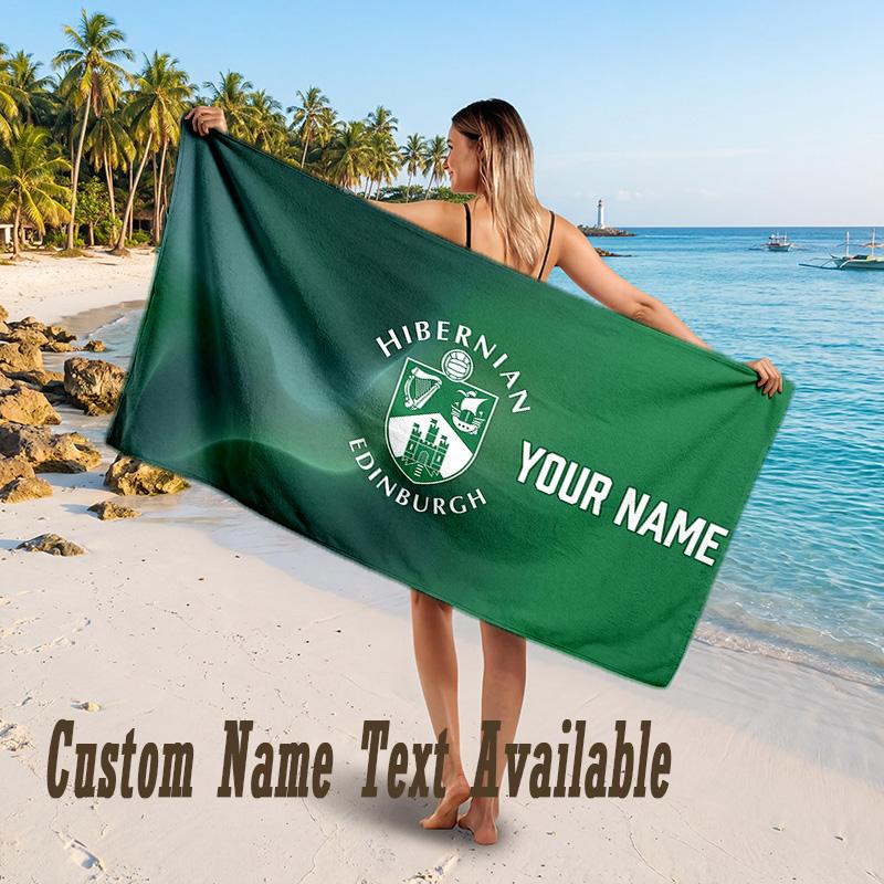 Hibernian FC Design Beach Towel Custom Text Large Towel for Beach Vacation