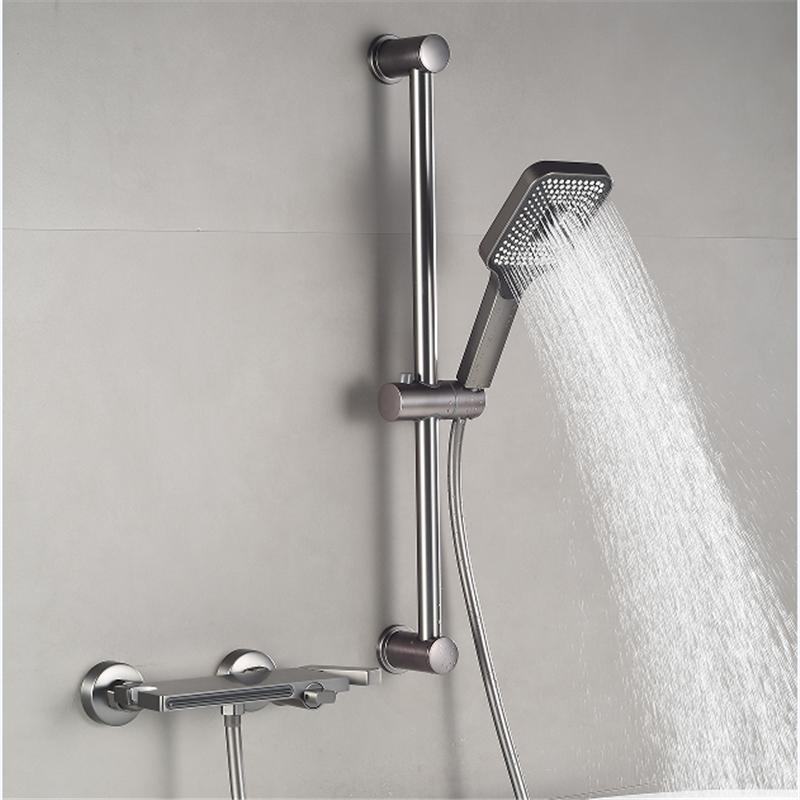 Gray Bathtub Shower Set Hot & Cold Black Bathroom Shower Faucet Chrome Bathroom Foldable Shower Faucet Set with Slid Bar Brass