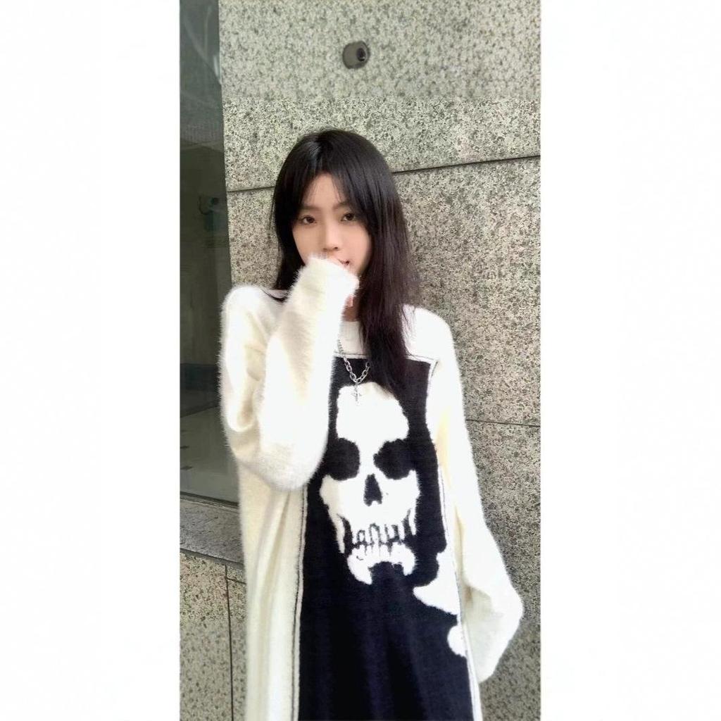 Pulover Unisex American Retro Punk Craniu - Tricot Gros Stil Stradal pentru Toamnă & Iarnă