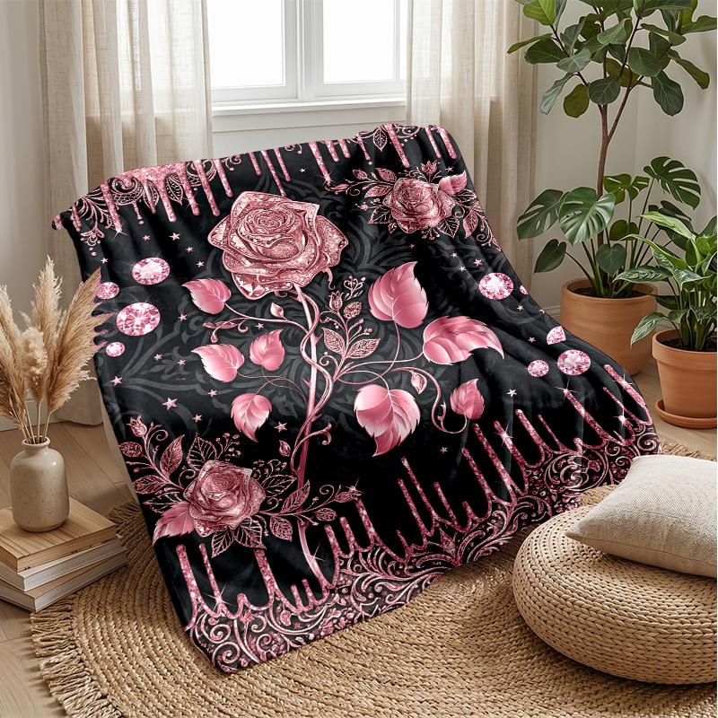 Pink Hibiscus Hearts Pattern Theme blanket Lightweight Warm Flannel Blanket Decorative Throw Blanket for Home Decoration