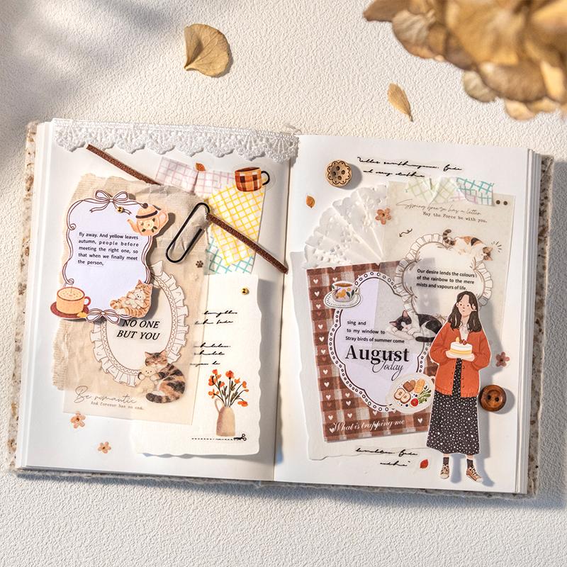 Journal GO 16pages Light Dream Freehand Sketching Stickers for Collage Junk Journal Scrapbooking Decoration Vintage Decals