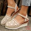 Large Size Wedge Sandals Summer New Bag Head Woven Hollow One-word Buckle Women's Sandals