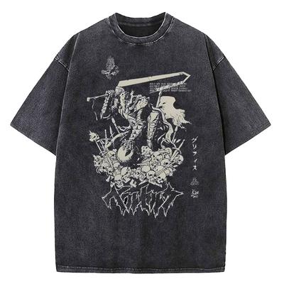 Berserk Potisk Tričko Pánské Vintage Prané Tričko Anime Guts Grafické Tričko Hip hop Streetwear Trička Neformální Oblečení Berserk