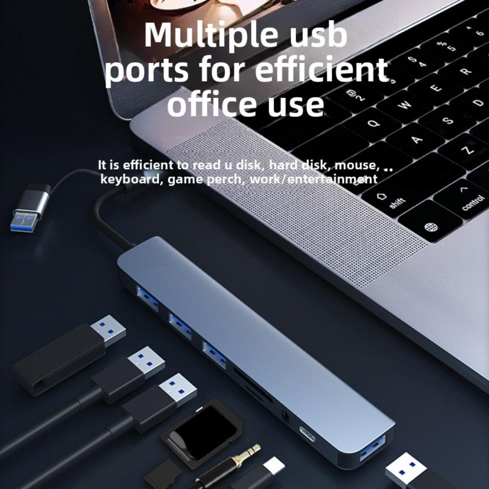 8 In 1 USB C Hub Multiport Adapter with TF SD Card Reader for Laptop PC MacBook Type C Dongle