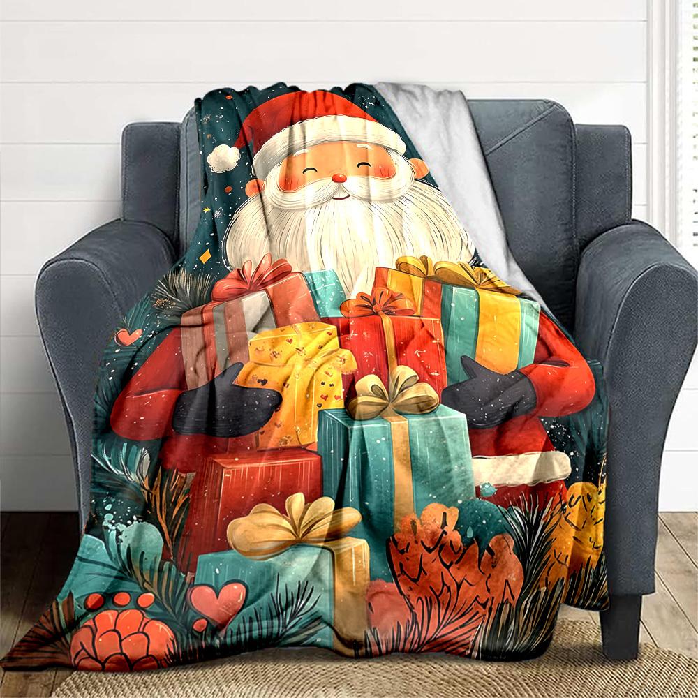 1pc Christmas Santa Claus Blanket, Lightweight Flannel Throw Blanket For Sofa, Bed, Travel, Camping, Living Room, Office, Couch, Chair, And Bed