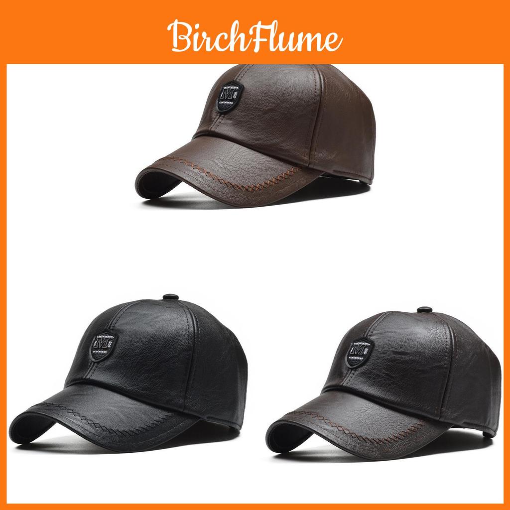 Outdoor Winter Cap For Seniors With Windproof Pu Leather Earmuff Baseball Hat With Adjustable Fit