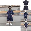 Trendy Blue Boys Denim Short Sleeve Set For Summer Stylish Casual Outfit For Kids