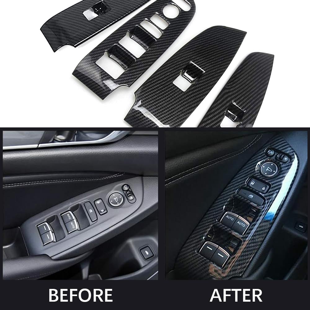 4x Car Interior Window Switch Panel Cover Trim For Honda Accord 2018 2019 2020 2021 Carbon Fiber Styling Auto Button Cover
