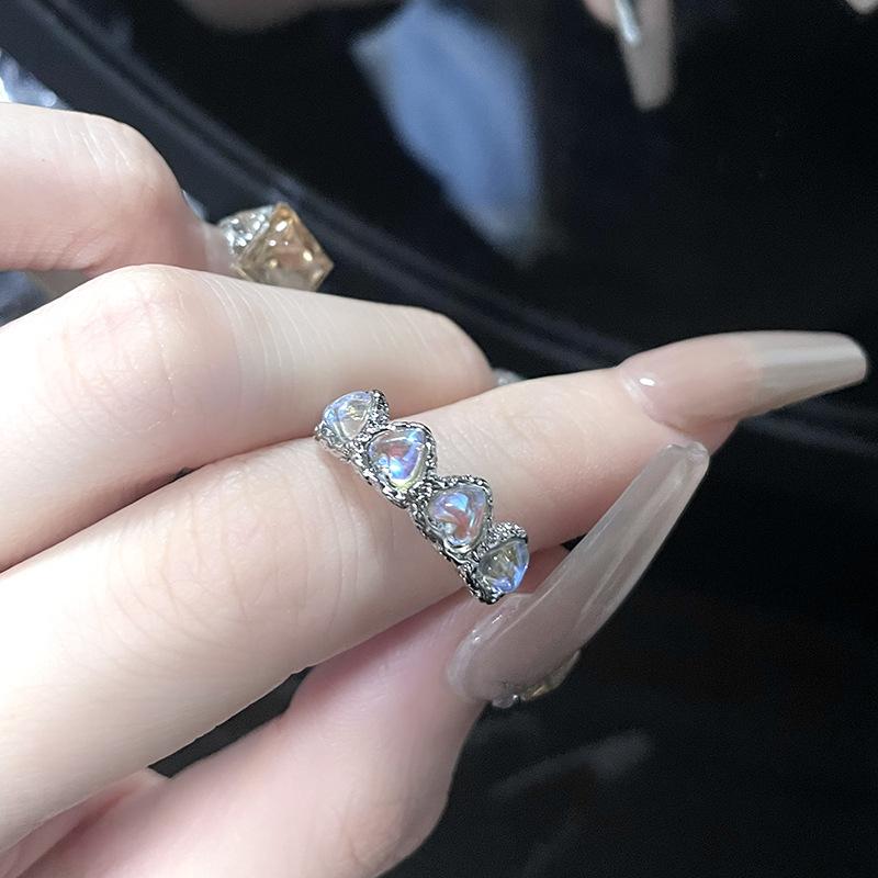 

Moonstone Love Heart Irregular French Liquid High Sense Open Ring Female Personality Gemstone Texture Ring Adjustable opening