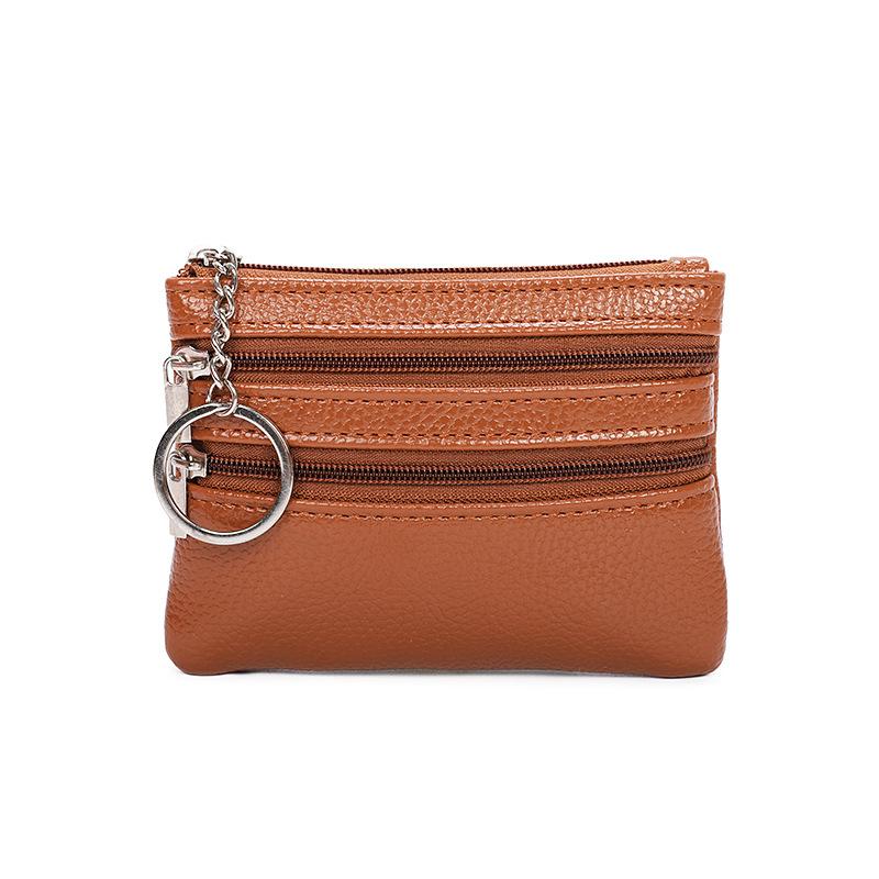 Женский кожаный кошелек для монет, женский короткий кошелек, кошельки с 3 молниями, кошелек для карт, кошелек коричневый