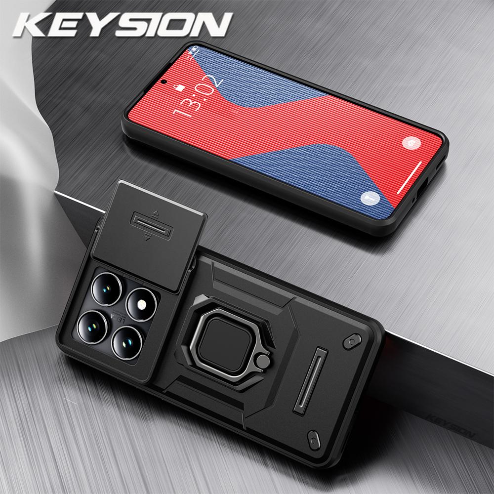 

KEYSION противоударный бронированный чехол для Xiaomi 14T Pro 5G слайдер камера защитное кольцо подставка телефон задняя крышка для Xiaomi 14TPro 14T 5G for Xiaomi 14T чёрный