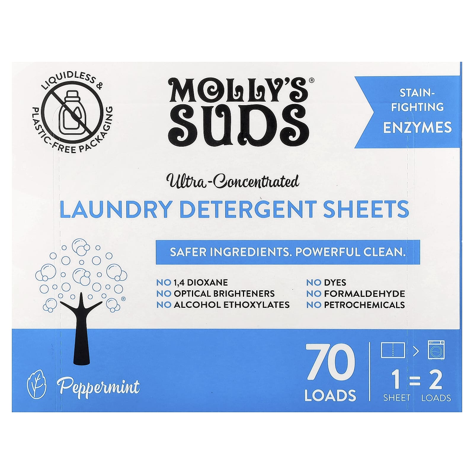 

Molly s Suds Laundry Detergent Sheets, Concentrated, Peppermint, 35 Sheets