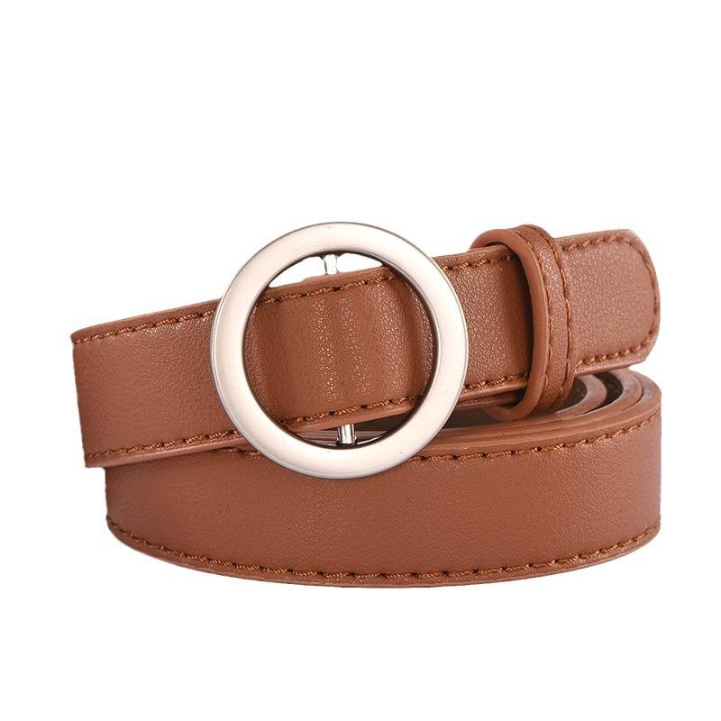 Non-Porous Round Buckle Belt, Female Student Fashionable Simple Decorative Thin Belt, Round Ring Casual Pants Belt