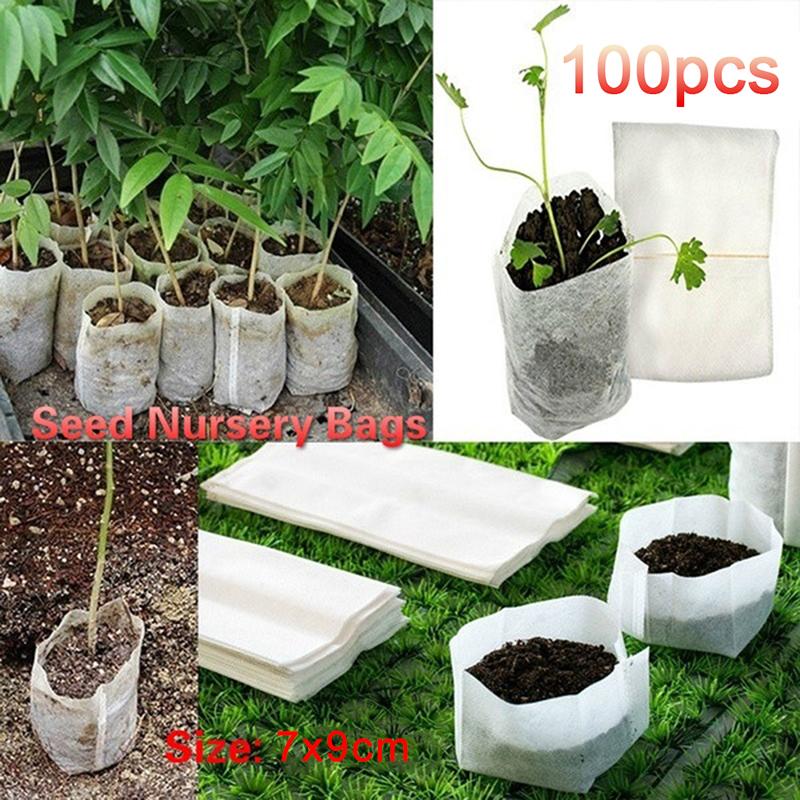 100Pcs Seedling Plants Nursery Bags Organic Biodegradable Grow Bags Eco Friendly