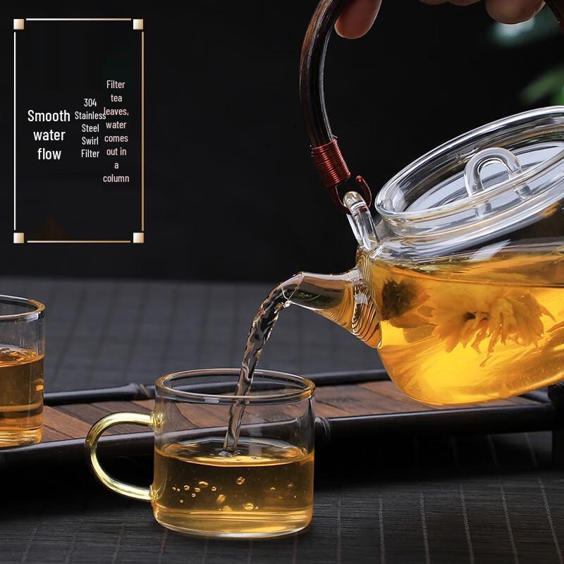 High Borosilicate Glass Teapot with Rattan Handle