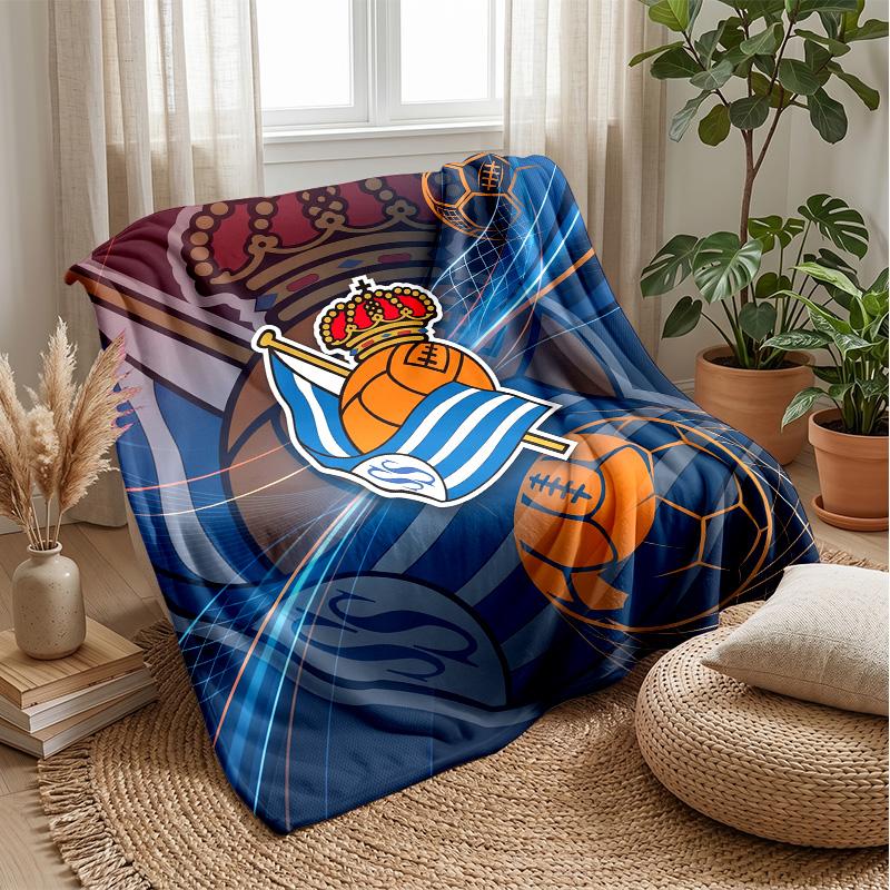 Coperta in Morbido Pile di Flanella FC Real Sociedad Leggera Accogliente Calda Coperta da Lancio per Divano Letto Arredamento per la Casa