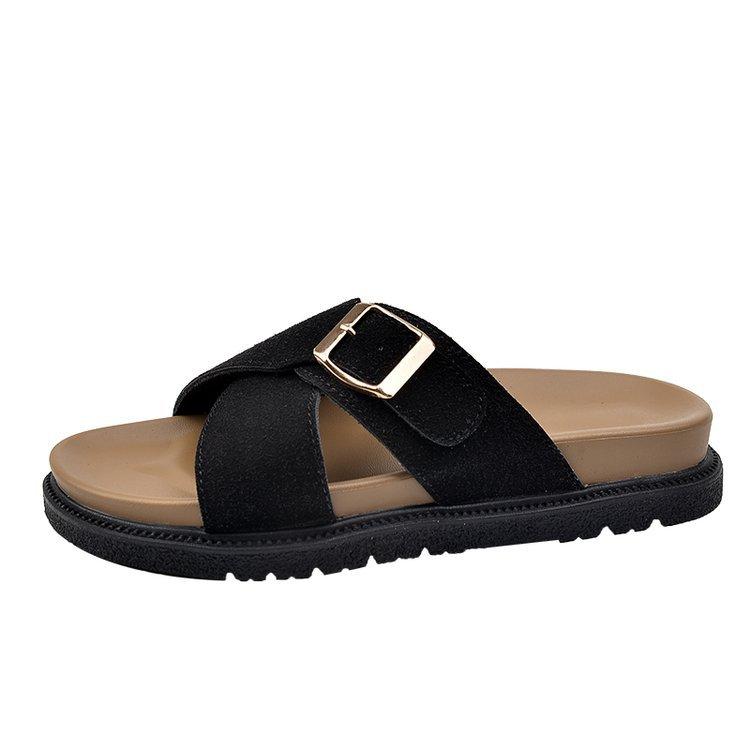 

Fashion cross band platform slippers women buckle strap flat sandalias mujer thick bottom cork slippers women flip flops big size 42 35 чёрный