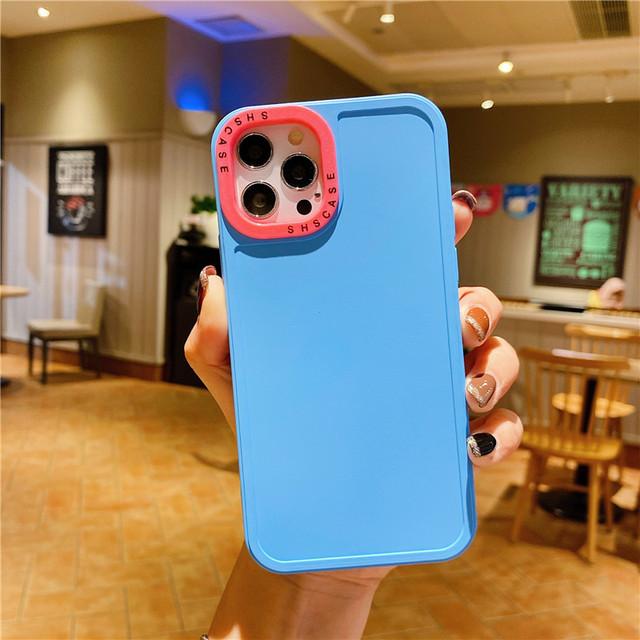 2 In 1 Lens Frame Silicone Phone Case For Iphone 13 12 11 14pro Max Xr Xs Max X 14pro 13 12 Shockproof Soft Candy Color Cover