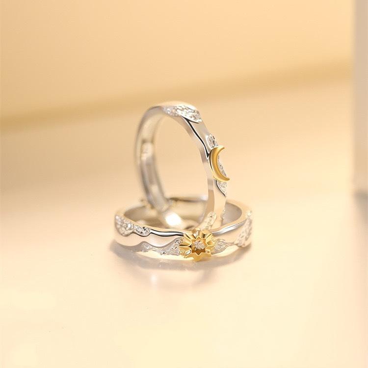 The Sun and The Moon Accompany The New Couple Ring Women's Niche Setting Personality Meter High-end Sense Versatile Open Ring, Jewelry Gift