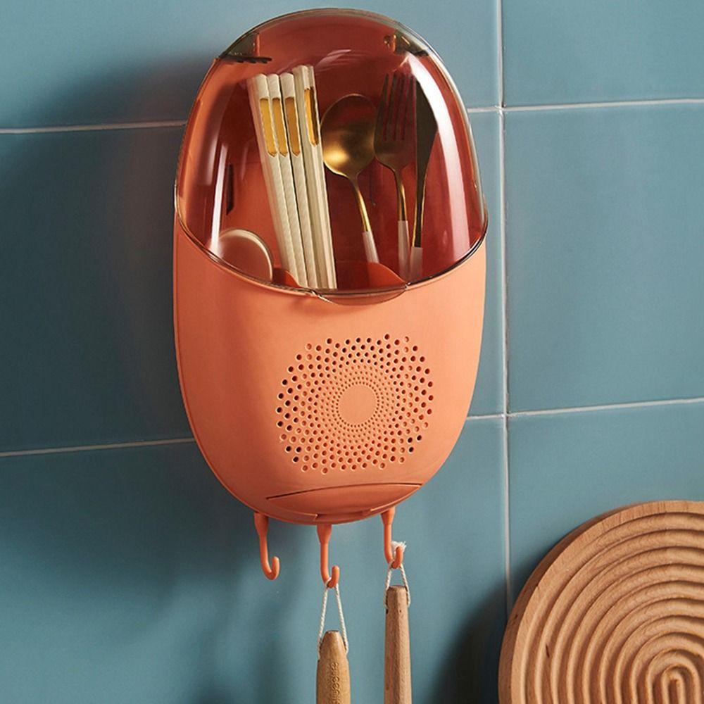 Plastic Chopsticks Cage Wall Mounted Cutlery Drain Rack Chopsticks Storage Box  Home