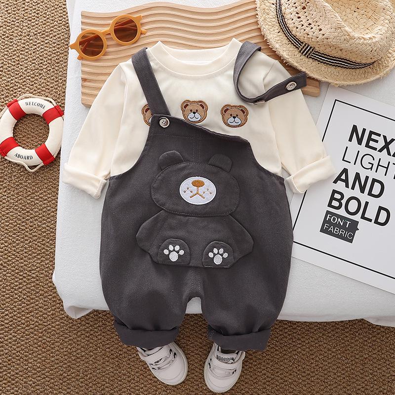 Boys' Bear Sweatshirt & Overalls Set - Spring/Autumn 2025 Casual Two-Piece for Infants