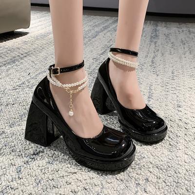Retro Mary Jane Shoes Women's Summer New High Heels White Pearl Thick Heel Platform Gentle Small Leather Shoes