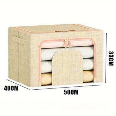 24/66L Large Capacity Clothes Basket Steel Frame Foldable Clothes Storage Box Cotton Quilt Hat Scarf Wardrobe Organizer