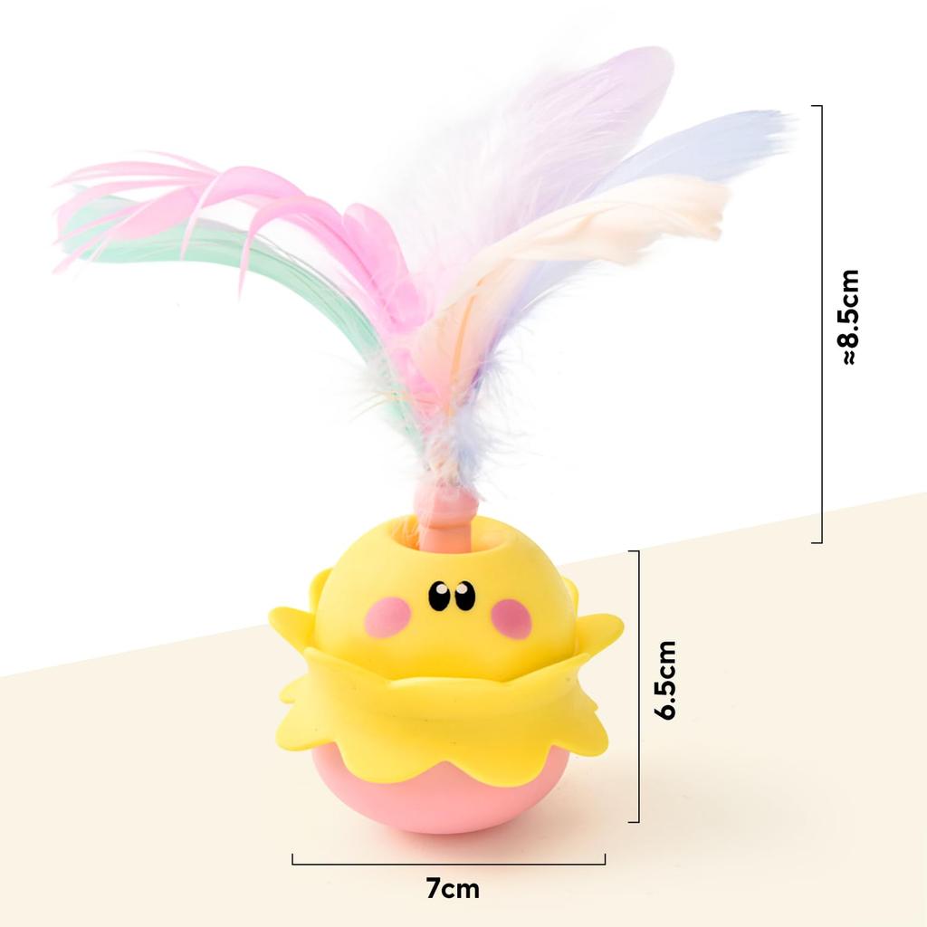LIFLIX Cat Toy, Solitaire Play, Automatic Cat Teaser with Feathers, Rotating, USB Rechargeable, Sound Emitting, Light Up, Pink & Yellow