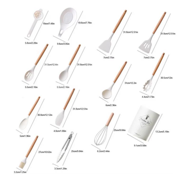 14PCS Food Grade Silicone Kitchen Cookware Utensils Turner Spatula Measuring Spoon Practical Cooking Tool Kitchenware Set