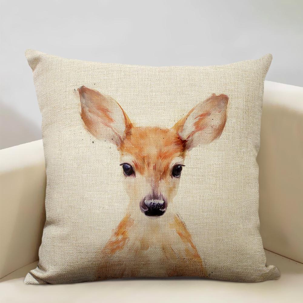 Animal Portrait Bear Lion Tiger Deer Cushion Cover Home Decoration Linen Pillow Cover 45x45cm Sofa Pillow Case Children's Gift