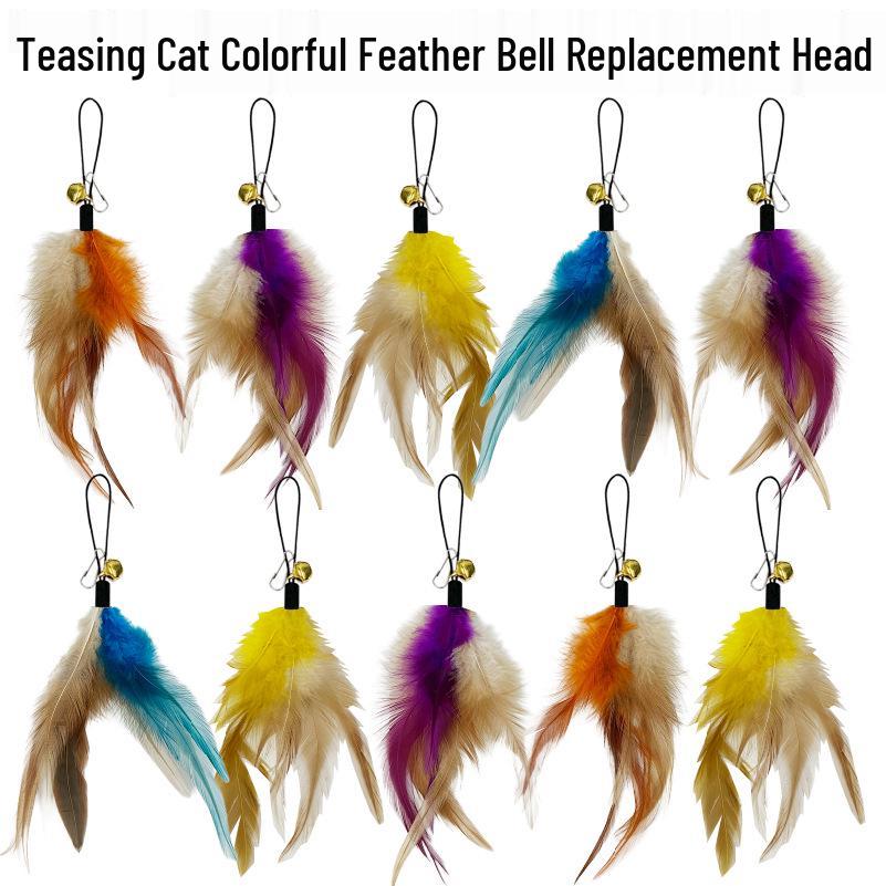 Multi-Feather Cat Teaser Stick with Bell - Replacement Head Available