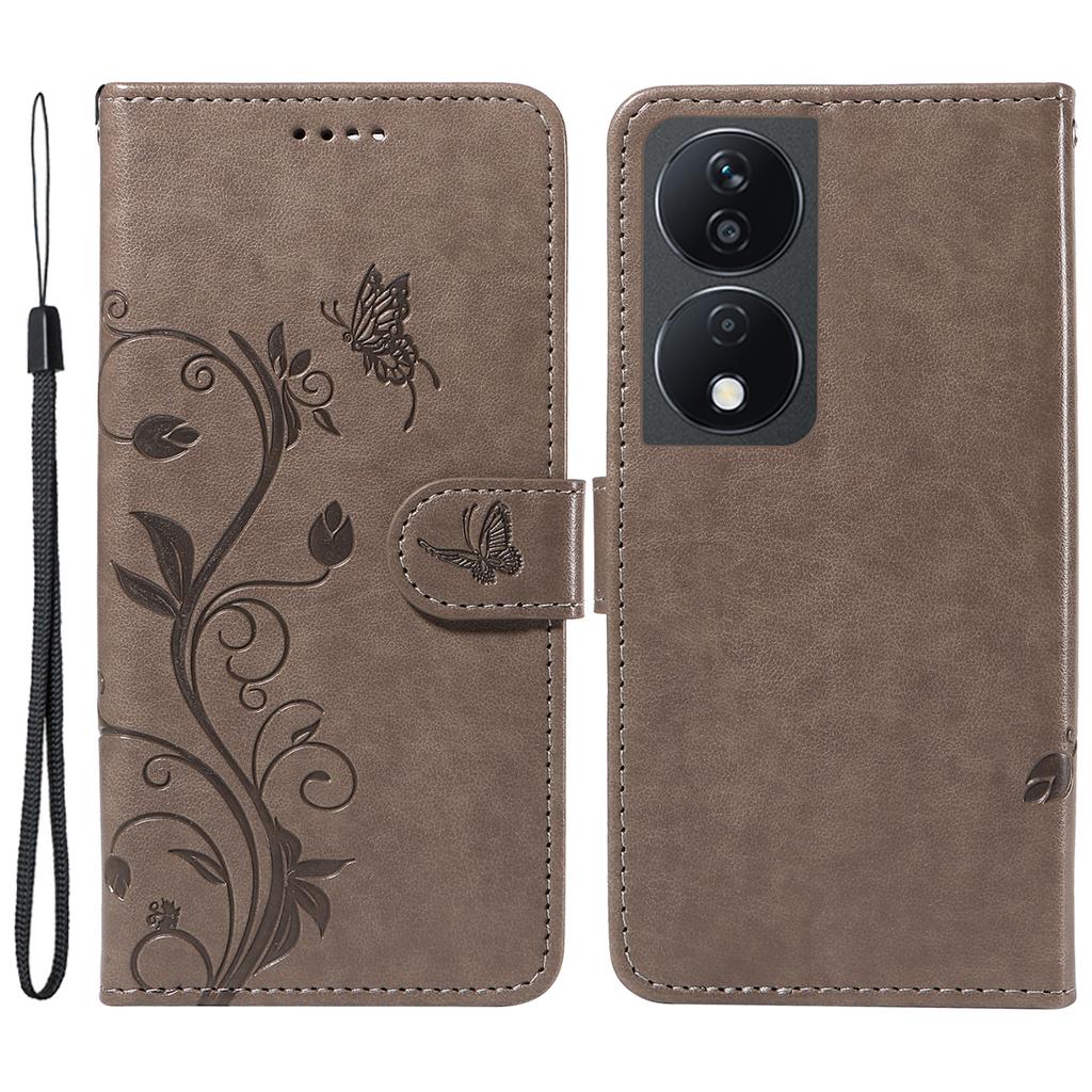 Dla Honor X7b 4G/90 Smart Skórzane Etui PU Wzór Kwiatowy Portfel Stojak Pokrowiec na Telefon ze Smyczą