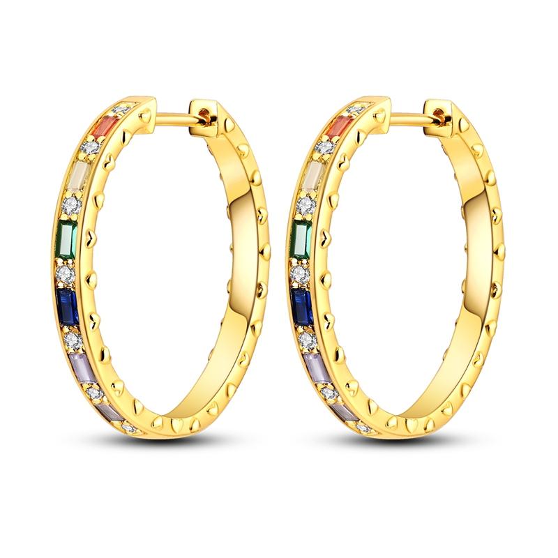 925 Silver Earrings Golden Round Circle Hoop Earrings For Woman Female Fashion Wedding Engagement Jewelry
