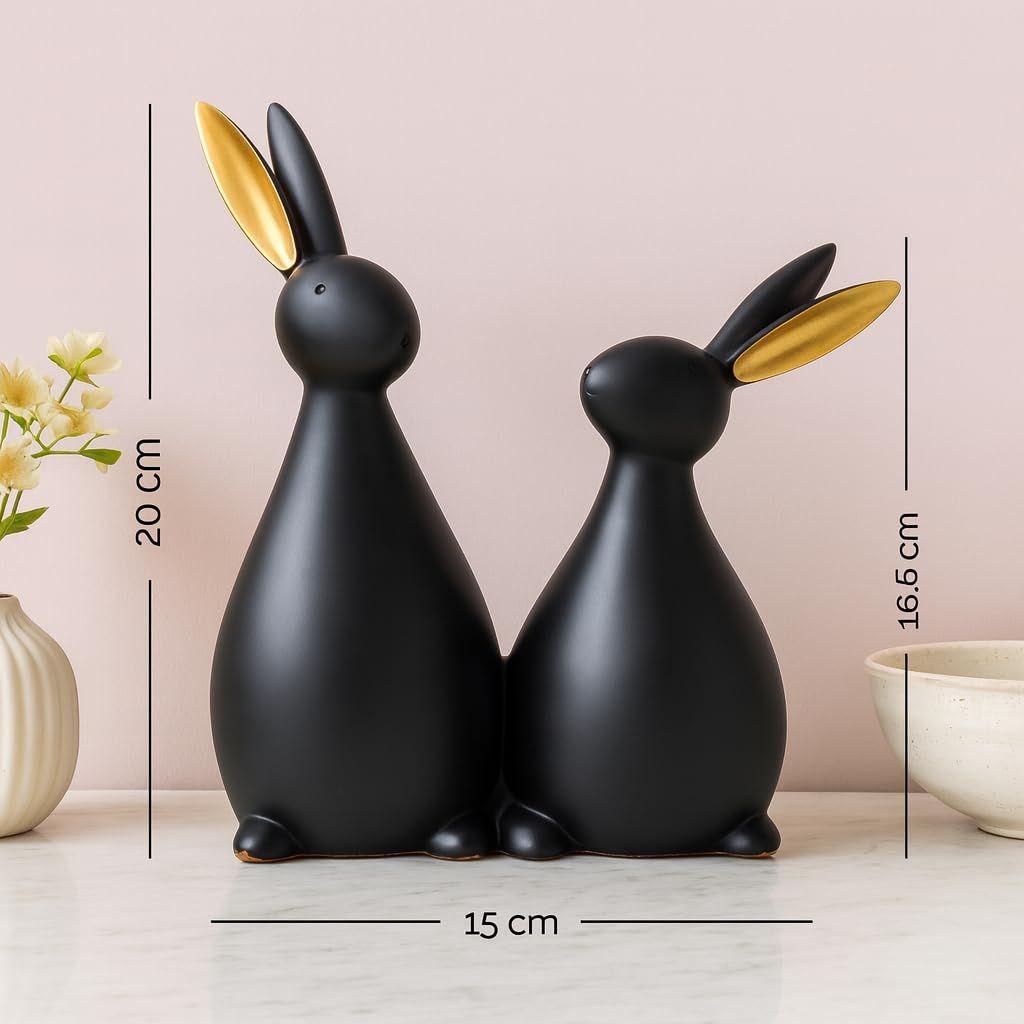 Resin Rabbit Figurines for Home Decor (Set of 2 pc, Black Color)