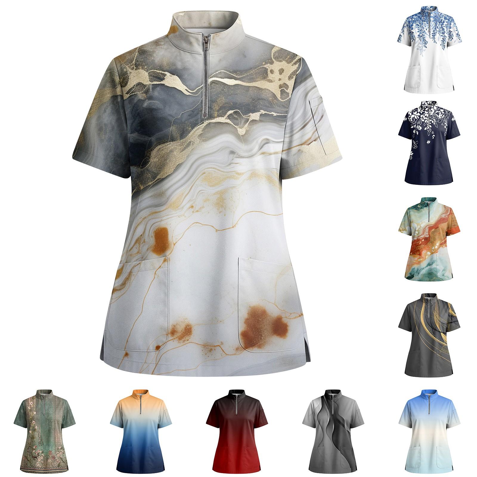 

Women s Short Sleeved Printed V-neck Buttonable Side Slit Top T-shirt L чорний